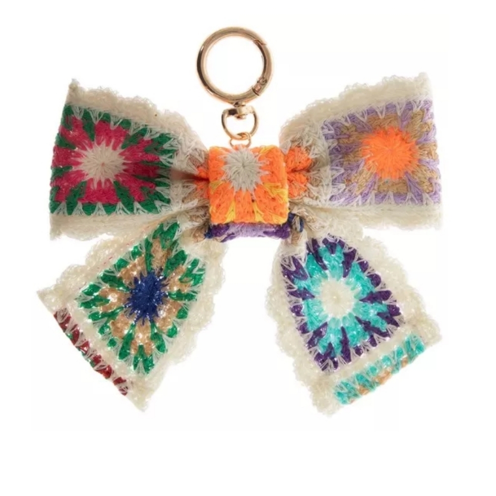 Colorful Granny Square Crochet Bow Bag Charm